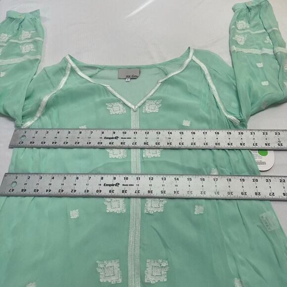 NWT Chloe Oliver Anthropologie Monica Blouse Embroidered Mint Top Size Large New - Picture 10 of 12
